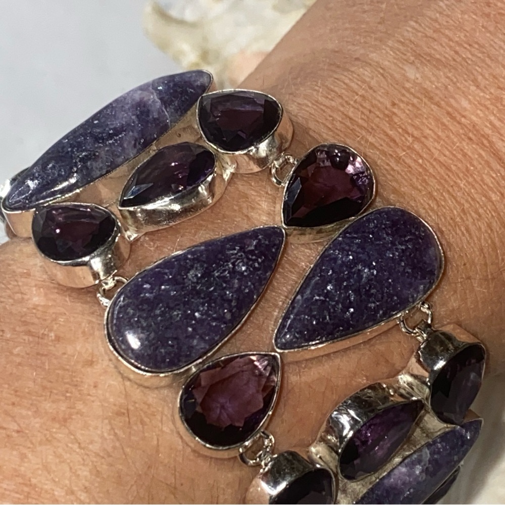 Sale* Avante Garde Amethyst + Sunstone + purple Topaz statement Bracelet cuff